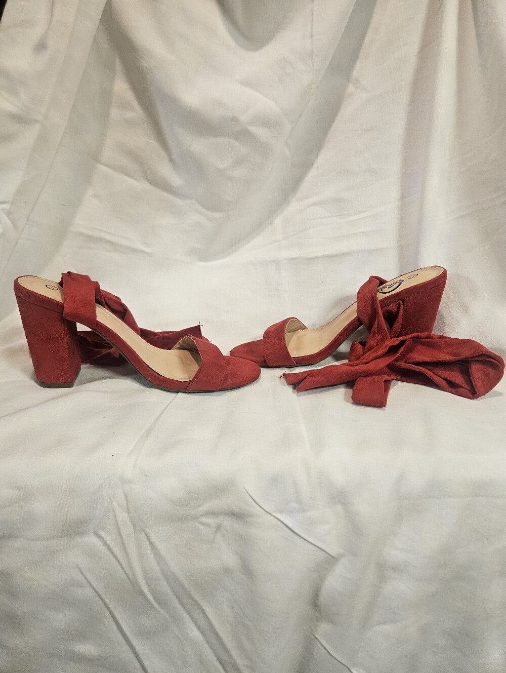 Trary Red Lace-up Chunky Heels Size 7.5